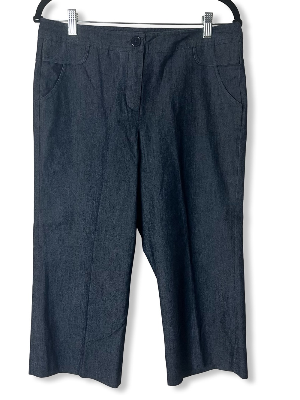 Sandro Sportswear Dark Blue High Waist Cropped Denim Looking Pants Sz 8